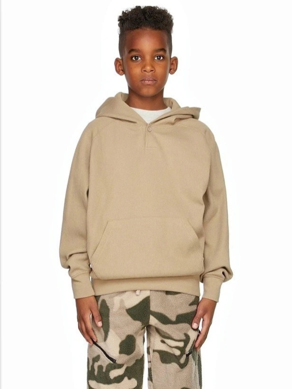 Fear of God Essentials Kids Waffle Hoodie Boys Size 8 Beige